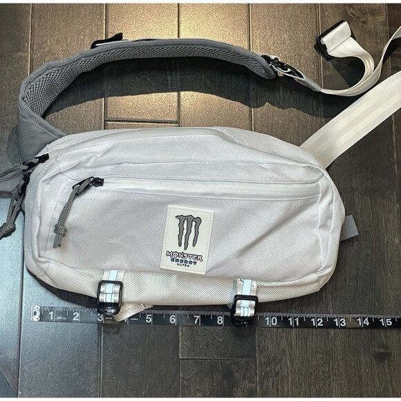 Monster Energy White Fanny Pack Belt Bag Multi Zipper Pockets Sport Active - Picture 1 of 7